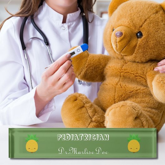 カスタム机用ネームプレートグリーンパイナップル小児科 デスクネームプレート