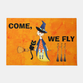 カスタム来WE FLY Witch Cat Orange Welcome Deco ドアマット