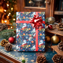 カスタム松とオーナメントクリスマス ラッピングペーパー