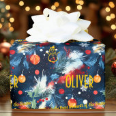 カスタム松とオーナメントクリスマス ラッピングペーパー