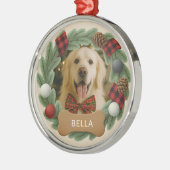 カスタム格子犬の名前フォトホリデークリスマス メタルオーナメント (左)