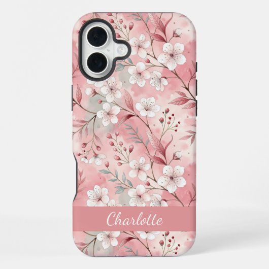 カスタム桜花柄 ピンク iPhoneケース (裏面)