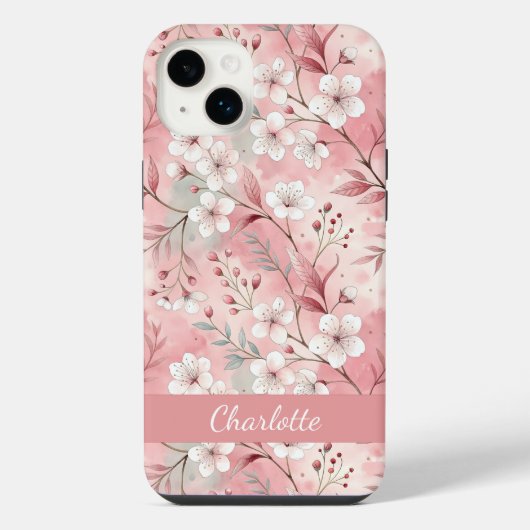 カスタム桜花柄 ピンク iPhoneケース (裏面)