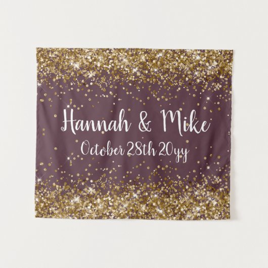 カスタム梅パープル金ゴールドの結婚フォトブースプロップ タペストリー (正面(横))