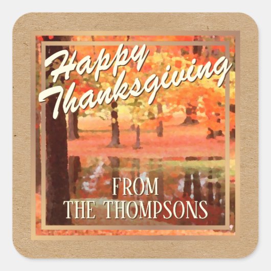 カスタム森の水の色ハッピー感謝祭 スクエアシール (正面)