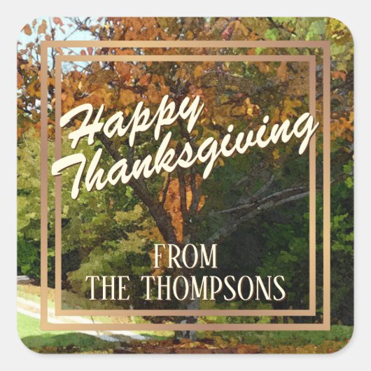 カスタム森の水の色ハッピー感謝祭 スクエアシール (正面)