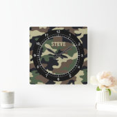 カスタム森迷彩柄壁時計 スクエア壁時計 (ホーム)