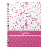 カスタム楽譜ノートとハートパターンピンク白 ノートブック (正面)