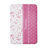 カスタム楽譜ノートとハートパターンピンク白 バスマット (正面縦)