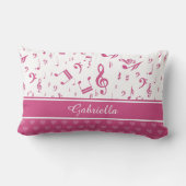 カスタム楽譜ノートとハートパターンピンク白 ランバークッション (裏面)