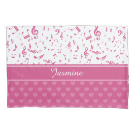 カスタム楽譜ノートとハートパターンピンク白 枕カバー