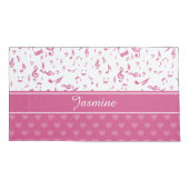 カスタム楽譜ノートとハートパターンピンク白 枕カバー (裏面)