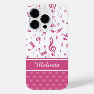 カスタム楽譜ノートとハートパターンピンク白 Case-Mate iPhone 14 PROケース