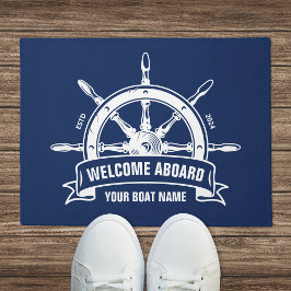 カスタム歓迎航海の船ホイールブルー ドアマット
