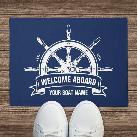 カスタム歓迎航海の船ホイールブルー ドアマット