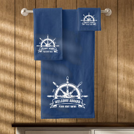 カスタム歓迎航海の船ホイールブルー バスタオルセット