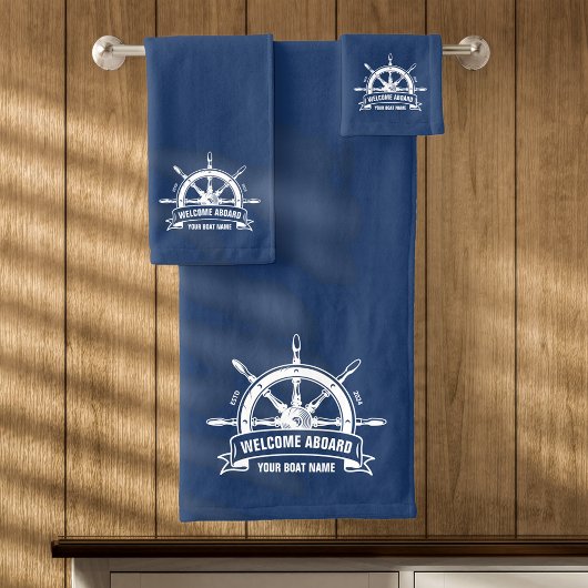 カスタム歓迎航海の船ホイールブルー バスタオルセット
