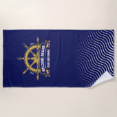 カスタム歓迎航海の船ホイールブルー ビーチタオル (正面)