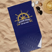 カスタム歓迎航海の船ホイールブルー ビーチタオル