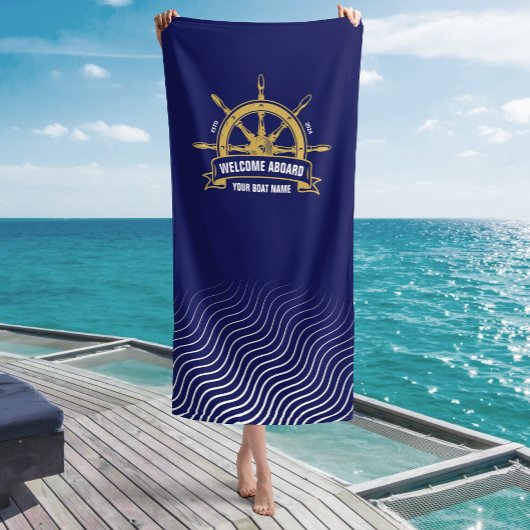 カスタム歓迎航海の船ホイールブルー ビーチタオル