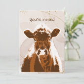 カスタム歳の誕生日パーティーブラウンカウファーム動物 招待状 (スタンド正面)