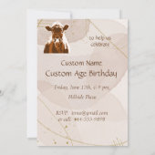 カスタム歳の誕生日パーティーブラウンカウファーム動物 招待状 (裏面)
