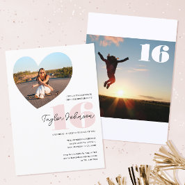カスタム歳の誕生日パーティー写真ハート白10代の色 招待状