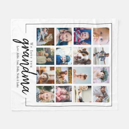 カスタム母の日おばあちゃん16フォトコラージュ フリースブランケット (正面(横))