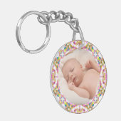 カスタム母の日の夏ピンク緑のギフトフォト キーホルダー (正面左)