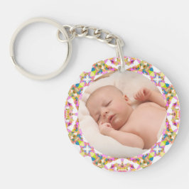 カスタム母の日の夏ピンク緑のギフトフォト キーホルダー