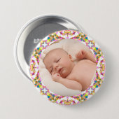 カスタム母の日の夏ピンク緑のギフトフォト 缶バッジ (正面&裏面)