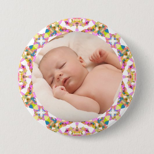 カスタム母の日の夏ピンク緑のギフトフォト 缶バッジ (正面)