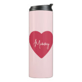 カスタム母の日の贈り物 – ソフトピンク&赤いハート タンブラー (回転左)