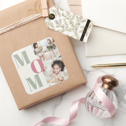 カスタム母の日フォトコラージュ | MOM文字 –  スクエアシール (ギフト)