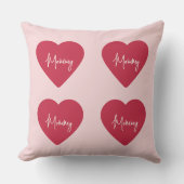 カスタム母の日 – ソフトピンク&赤いハート クッション (正面)