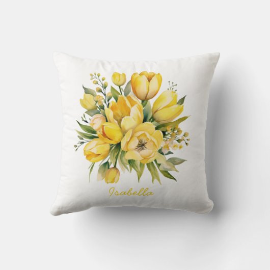 カスタム水かわいらし色イエローチューリップフローラ クッション (裏面)