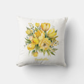 カスタム水かわいらし色イエローチューリップフローラ クッション (正面)