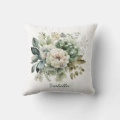 カスタム水かわいらし色セージ緑アイボリーフローラ クッション (裏面)