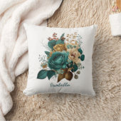 カスタム水かわいらし色ティール(緑がかった色)金ゴールドフローラ クッション (ブランケット)