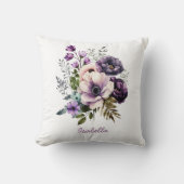カスタム水かわいらし色パープルフローラ クッション (正面)