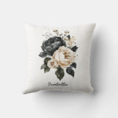 カスタム水かわいらし色ブラックフローラ クッション (裏面)