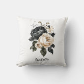 カスタム水かわいらし色ブラックフローラ クッション (正面)