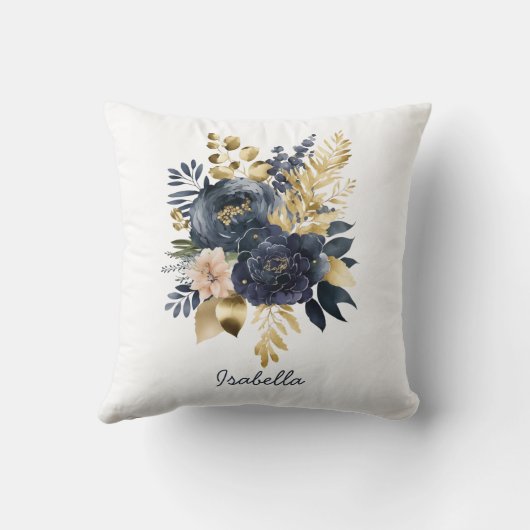 カスタム水かわいらし色ブラック金ゴールドフローラ クッション (裏面)