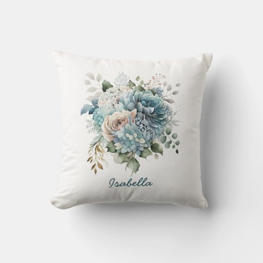 カスタム水かわいらし色ブルーピンクフローラ クッション (正面)