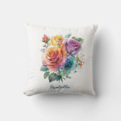 カスタム水かわいらし色レインボーバラフローラ クッション (正面)
