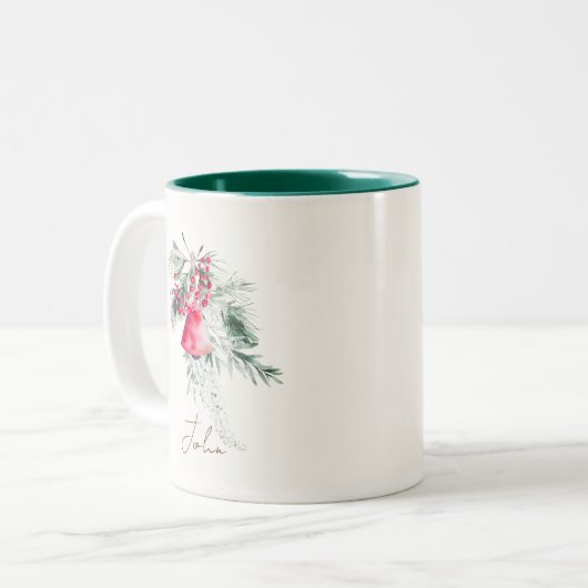 カスタム水の色のスクリプモダントの離れクリスマス ツートーンマグカップ (正面左)