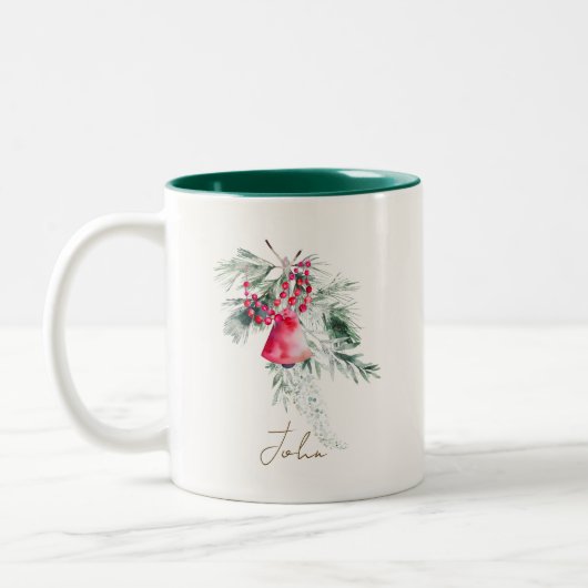 カスタム水の色のスクリプモダントの離れクリスマス ツートーンマグカップ (左)