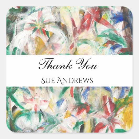 カスタム水モダン色抽象芸術ありがとう スクエアシール (正面)