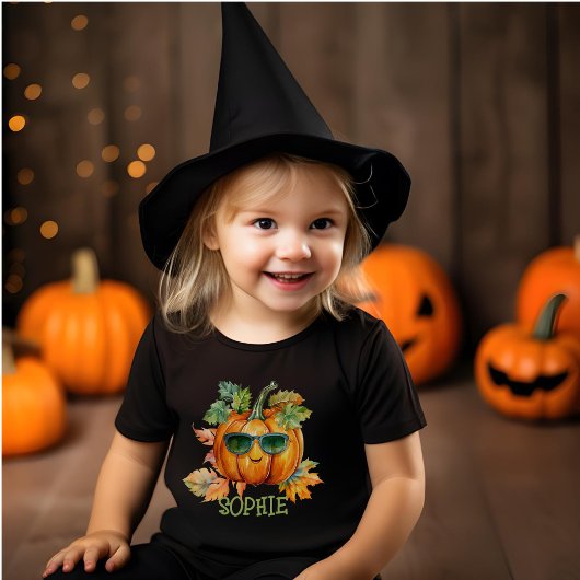 カスタム水彩オレンジカボチャハロウィンキャンディ トドラーTシャツ