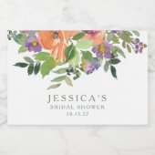 カスタム水彩オレンジフローラブライダルシャワー スパークリングワインラベル (シングルラベル)